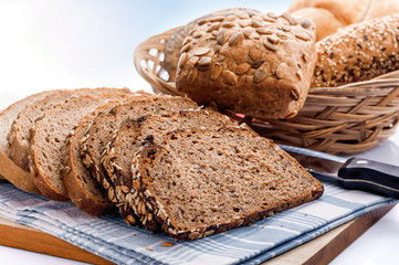 bread on the wooden desk,closeup