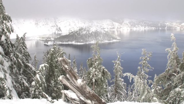 Crator Lake in Oregon on a cold winter day.