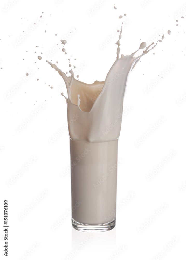 Wall mural Milk splashing from glass isolated on a white background