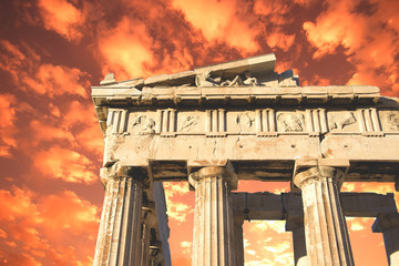 Fragment of Parthenon temple on the Acropolis in Athens, Greece
