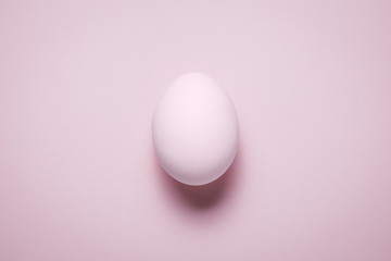 Flat lay of Easter egg colored in plain pink pastel color
