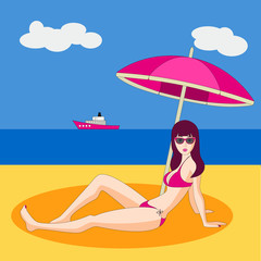 pretty young woman in  bikini on the beach