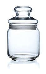 Empty glass jar on a white background