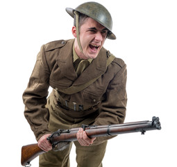 Obraz premium WW1 British Army Soldier from France 1918, on white