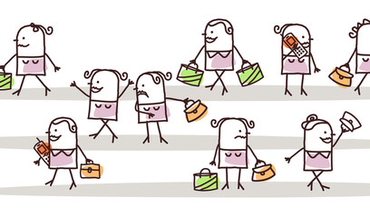 Cartoon Female People Walking in the Street