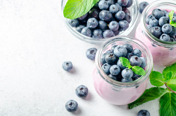 Blueberry yogurt with blueberries and mint