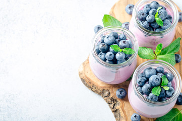 Blueberry yogurt with blueberries and mint