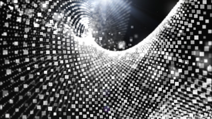 Abstract background with white moving and flicker particles. Backdrop of bokeh.