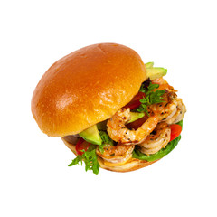 Shrimp Burgers Isolated on White background. Selective focus.