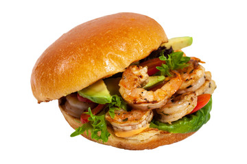 Shrimp Burgers Isolated on White background. Selective focus.