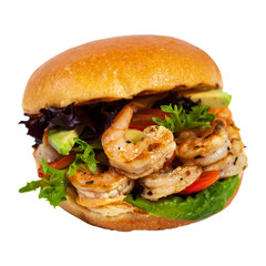 Shrimp Burgers Isolated on White background. Selective focus.