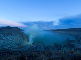 The sulfuric lake of Kawah Ijen vulcano in East Java, Indonesia. November, 2017