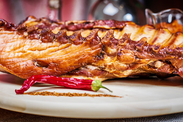 Smoked ribs with spices and vegetables