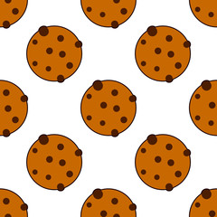 Seamless cookies pattern. Flat style vector illustration on white background. Chocolate chip cookies. EPS