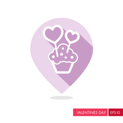 Cupcake with two hearts pin map icon