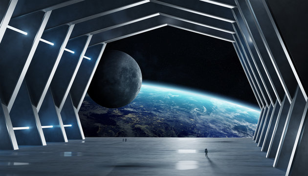 Huge hall spaceship interior 3D rendering elements of this image furnished by NASA