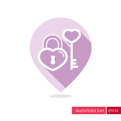 Key and lock in heart shape pin map icon