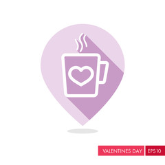 Tea cup with heart and steam pin map icon