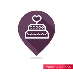 Wedding cake dessert with heart pin map icon