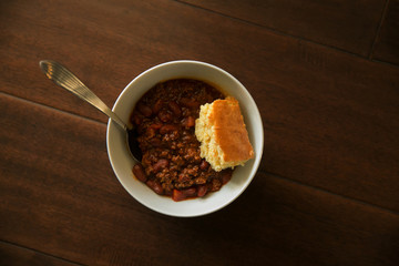 Bowl of Chili with Cornbread