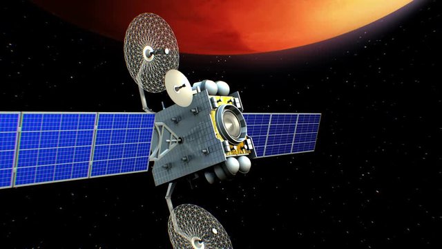 Fictional artificial satellite in Mars orbit, 3d animation. Texture of the Planet was created in the graphic editor.