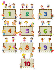 Number one to ten with children in background