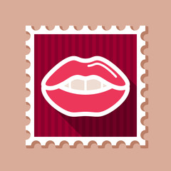Woman lips stamp. Female mouth shape with teeth