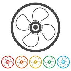 Vector fan icon, Air conditioning button, 6 Colors Included