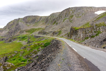 Rocky cliffs along the Varanger National Tourist Route, Finnmark, Norway