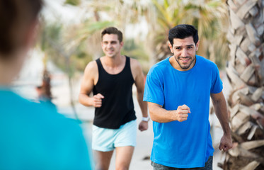 Fototapeta premium Two friends are doing race in time training