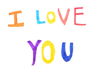 Cutout coloured  paper letter I Love you. Isolated on white background