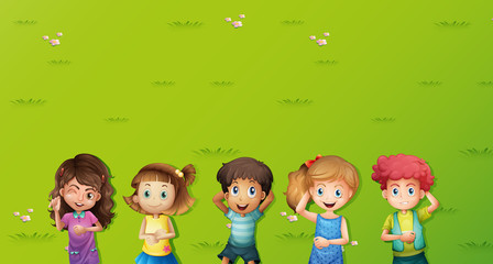 Fototapeta premium Background scene with kids on grass