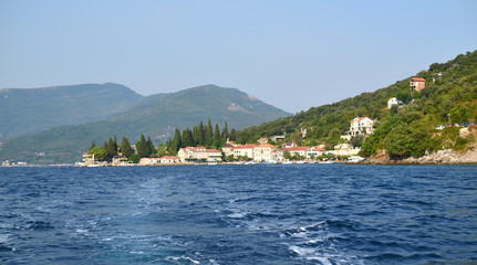 Naklejka premium Small port of Rose, Herceg-Novi, Montenegro, shot from sea