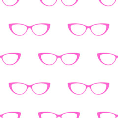 Glasses seamless pattern background. Vector cute pink glasses seamless pattern design with dots. Seamless pattern design for print, textile, fabric, clothing, accessories