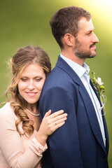Bride and groom hugging