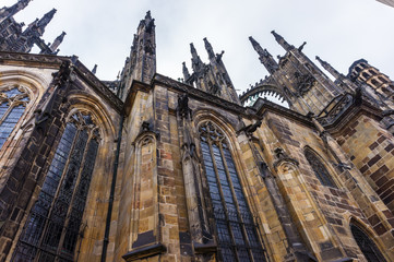 Perspective view of Fragments of the facade of St. Vitus Cathedral in Prague, Czech Republic