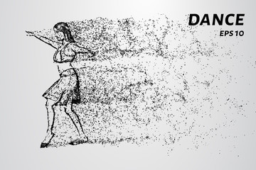 Dance of the particles. Girl in dance consists of dots and circles