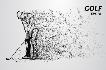 Fototapeta na wymiar Golf of particles. Man playing Golf on Golf course