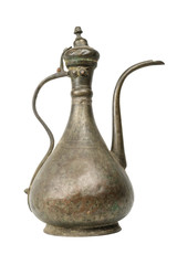 Old vintage copper hooded jug on a white background, isolated