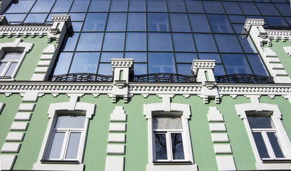 wall of the house, green, background, white, rectangles