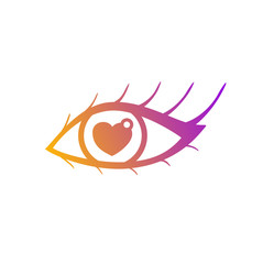Vector illustration of eye with pupil in shape of heart. Symbol of love for saint Valentine day