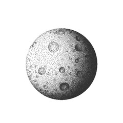 Vector moon silhouette in stipplism dots style black white