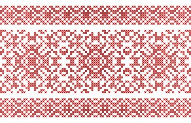 Embroidered ethnic ornament. Cross stitch seamless pattern. Vector illustration.