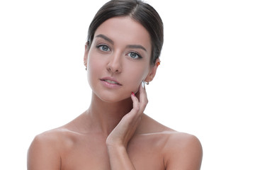 Close-up portrait of a beautiful woman with natural make-up