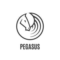 Logo of pegasus. Logotype for fast delivery. Head of horse profile with wing. Simple shape isolated on white