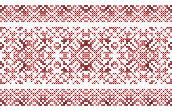 Embroidered ethnic ornament. Cross stitch seamless pattern. Vector illustration.