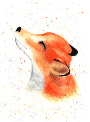 Cute little fox face. Watercolor.