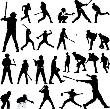 Baseball player silhouette collection - vector