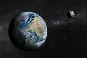 Earth in the outer space with beautiful moon. Elements of this image furnished by NASA.