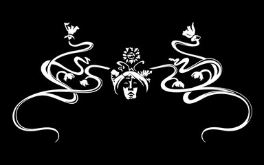 Art Nouveau Ornament Floral And Face White